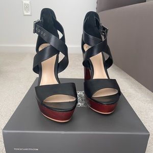 Vince Camuto black high heel platform sandal size 8